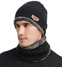 JAZAA Men Hat and Scarf Set, Men Slouch Beanie Hat Hick Fleece Lined Winter Hat & Scarf for Men Women Gifts (COMBO) (BLACK 1) (brown a)-thumb3