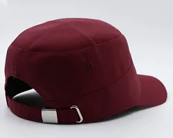 JAZAA Fashionable Solid Color Unisex Fitted Army Military Cadet Cap (Maroon)-thumb3