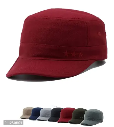JAZAA Fashionable Solid Color Unisex Fitted Army Military Cadet Cap (Blue) (Maroon)