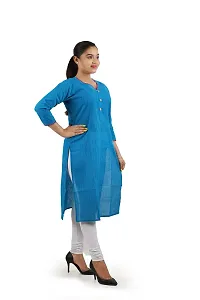 Beautiful Pure Cotton Silk Thread Lining Straight Kurti (Kurta) with Deep Round Neck for Girls Women Pack of 1 (Size- XL 44) (Blue)-thumb3