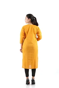 Pure Cotton Silk Thread Lining Straight Kurti (Kurta) with Deep Round Neck for Girls Women Pack of 1 Size- M(40) (Yellow)-thumb2