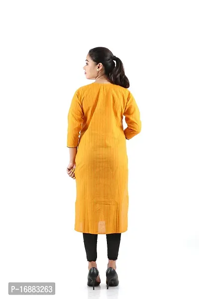 Pure Cotton Silk Thread Lining Straight Kurti (Kurta) with Deep Round Neck for Girls Women Pack of 1 Size- M(40) (Yellow)-thumb3