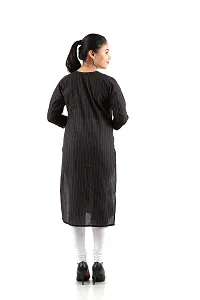 Pure Cotton Silk Thread Lining Straight Kurti (Kurta) with Deep Round Neck for Girls Women Pack of 1 (Size- XXXL 48) (Black)-thumb2