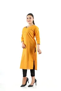 Pure Cotton Silk Thread Lining Straight Kurti (Kurta) with Deep Round Neck for Girls Women Pack of 1 Size- M(40) (Yellow)-thumb1