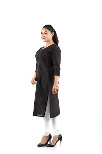 Pure Cotton Silk Thread Lining Straight Kurti (Kurta) with Deep Round Neck for Girls Women Pack of 1 (Size- XXXL 48) (Black)-thumb1