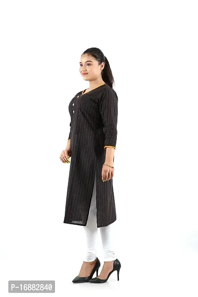 Pure Cotton Silk Thread Lining Straight Kurti (Kurta) with Deep Round Neck for Girls Women Pack of 1 (Size- XXXL 48) (Black)-thumb2