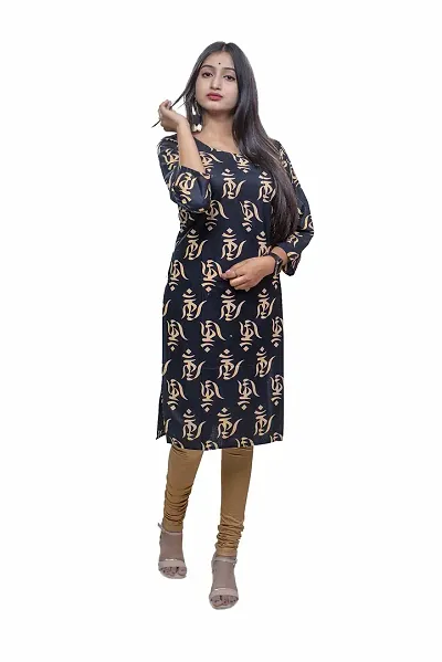 Stylish Pure Silk OM Straight Kurti (Kurta) with Front Round and Beautiful Back Neck Design for Girls Women Pack of 1 Color