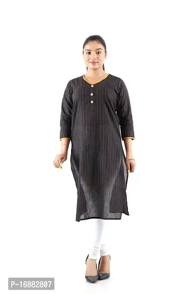 Beautiful Pure Cotton Silk Thread Lining Straight Kurti (Kurta) with Deep Round Neck for Girls Women Pack of 1 (Size- XL 44) (Blue)-thumb0