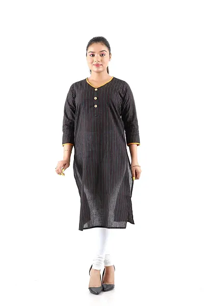 Pure Silk Thread Lining Straight Kurti (Kurta) with Deep Round Neck for Girls Women Pack of 1 (Size- XXXL 48) (Black)