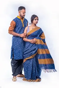 Men's & Women Pure Handloom Khadi Saree,Kurta (Couple Set)-thumb1