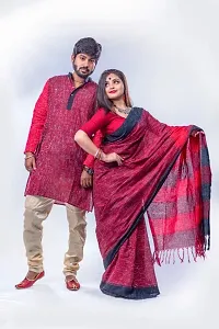 Men's  Women Pure Handloom Khadi Saree,Kurta (Couple Set)-thumb1