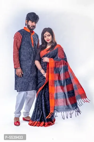 Men's  Women Pure Handloom Khadi Saree,Kurta (Couple Set)-thumb0