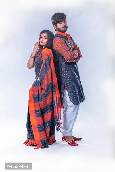 Men's  Women Pure Handloom Khadi Saree,Kurta (Couple Set)-thumb2