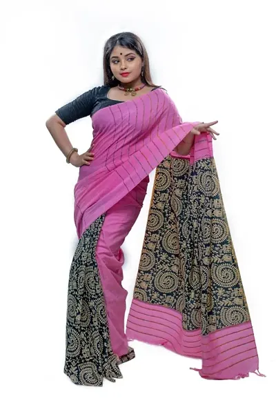 Beautiful Cotton Printed Kalamkari Saree with Blouse piece