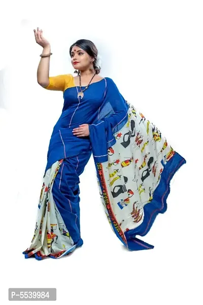 Beautiful Cotton Printed Kalamkari Saree with Blouse piece-thumb0