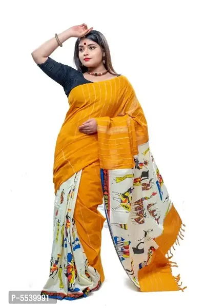 Beautiful Cotton Printed Kalamkari Saree with Blouse piece