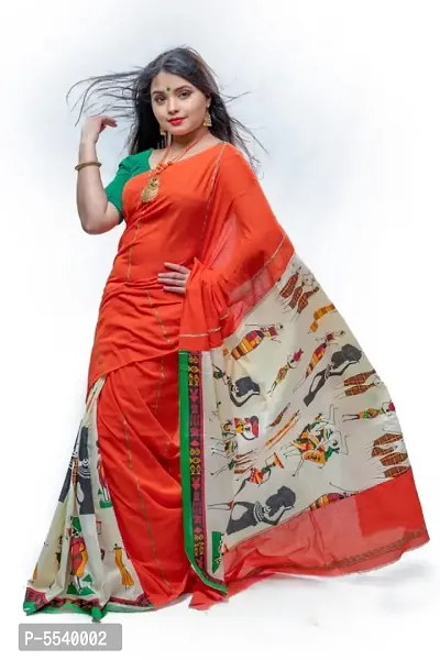 Beautiful Cotton Printed Kalamkari Saree with Blouse piece