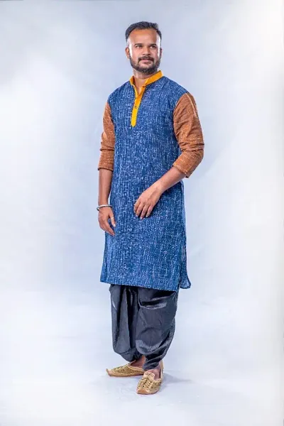 Mens Solid khadi handloom Premium 100% Cotton Ethnic Full Sleeve desigen stripe kurta for men