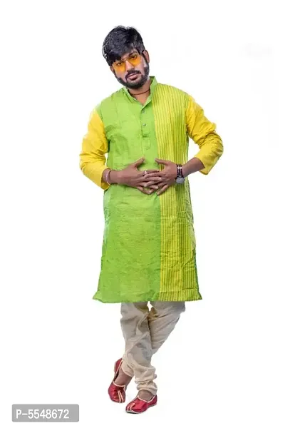Men's Solid khadi handloom Premium 100% Cotton Ethnic Full Sleeve desigen stripe kurta for men
