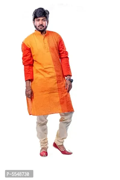 Men's Solid khadi handloom Premium 100% Cotton Ethnic Full Sleeve desigen stripe kurta for men-thumb0