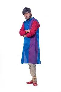 Men's Solid khadi handloom Premium 100% Cotton Ethnic Full Sleeve desigen stripe kurta for men-thumb2