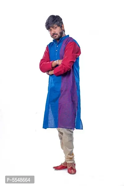 Men's Solid khadi handloom Premium 100% Cotton Ethnic Full Sleeve desigen stripe kurta for men-thumb3