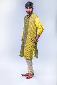 Men's Solid khadi handloom Premium 100% Cotton Ethnic Full Sleeve desigen stripe kurta for men-thumb1