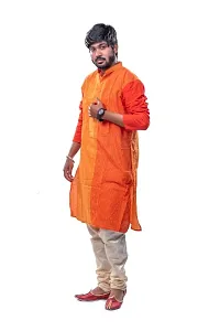 Men's Solid khadi handloom Premium 100% Cotton Ethnic Full Sleeve desigen stripe kurta for men-thumb1