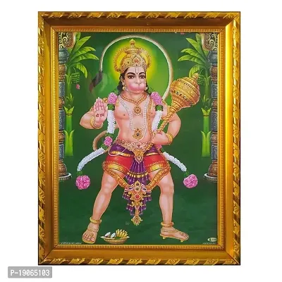 Lalitha Photo Frame Works Lord Abhaya Anjaneeya Hanuman Gold Photo Frame (13 X 10 Inch)