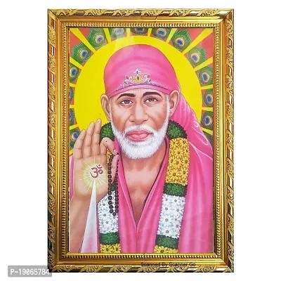 Lalitha Photo Frame Works Lord Shirdi Saibaba Gold Photo Frame for Pooja Room Small (10 X 7 Inch)
