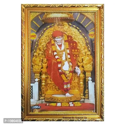 Lalitha Photo Frame Works Synthetic Wood Shirdi Saibaba Wall Mount Photo Frame - Small, Gold (10 X 7 Inch)-thumb0
