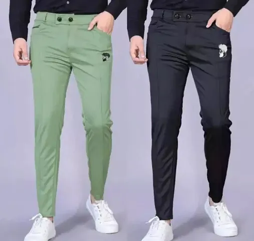 Classic Polyester Solid Formal Trousers For Men