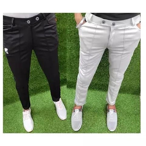 Classic Polyester Solid Track Pants for Men, Pack of 2