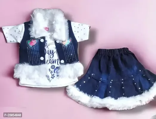 Baby  Girls Top  Skirt Denim Dress Party Wear Dress  Combo Set  1 Pair-thumb0