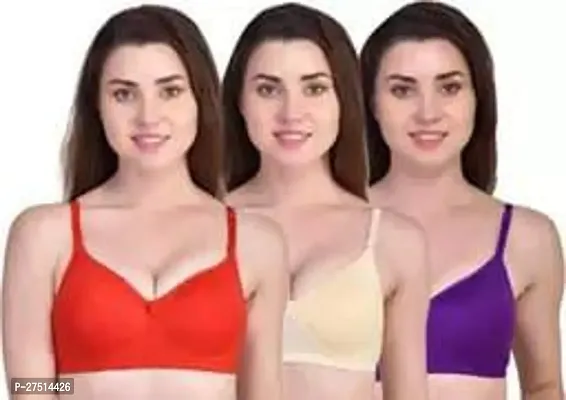 Stylish Multicoloured Cotton Solid Bra For Women Pack Of 3