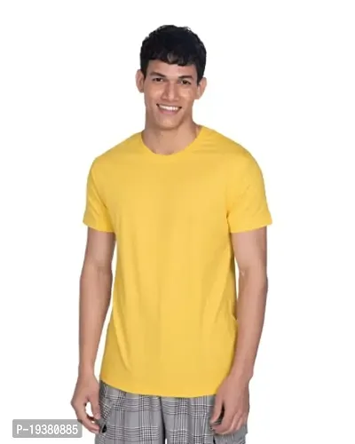 Reliable Yellow Polycotton Solid Round Neck Tees For Men