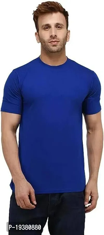 Reliable Blue Polycotton Solid Round Neck Tees For Men-thumb0