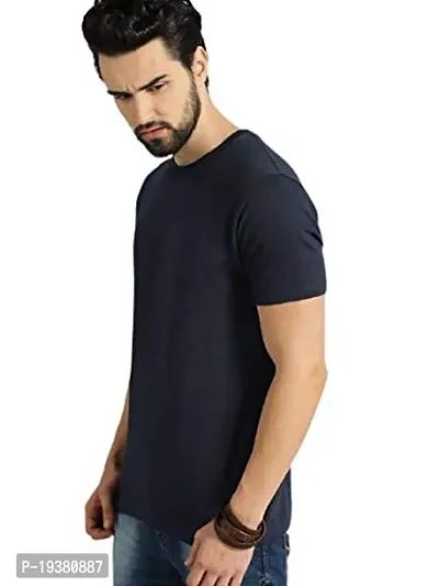 Reliable Navy Blue Polycotton Solid Round Neck Tees For Men