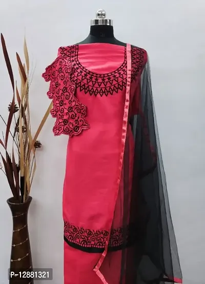 Women Glace Cotton Embroidered Suit With Dupatta-thumb4