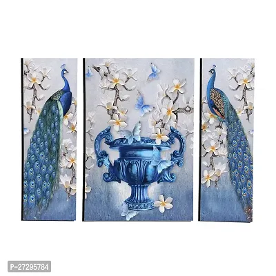 Ravi Crafts Set Of 3-Piece Beautiful Pair of Graceful Digital Modern Art Peacock  Flower Vase (P1) Wall Art Painting Frames Set (12X18 Inch, Multicolor)- Perfect Scenery For Home Dec-thumb0