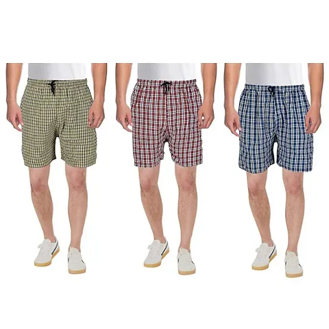 Men's Multicoloured Cotton Blend Regular Shorts - Pack Of 3