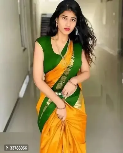 Stylish Green Cotton Silk Saree With Blouse Piece For Women-thumb0