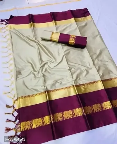 Stylish Cotton Silk Zari Saree With Blouse Piece For Women-thumb0