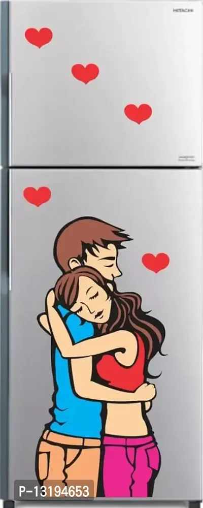 Kamya Home Decor Love Hug, Relationship, Couple Fridge Wall Sticker (Multicolor PVC Vinyl)-thumb0