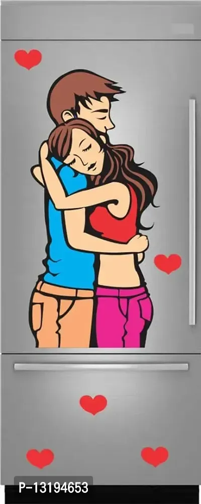 Kamya Home Decor Love Hug, Relationship, Couple Fridge Wall Sticker (Multicolor PVC Vinyl)-thumb3