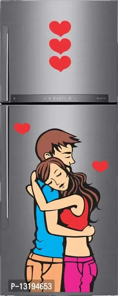 Kamya Home Decor Love Hug, Relationship, Couple Fridge Wall Sticker (Multicolor PVC Vinyl)-thumb4
