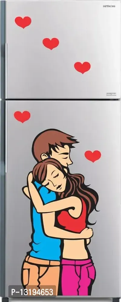 Kamya Home Decor Love Hug, Relationship, Couple Fridge Wall Sticker (Multicolor PVC Vinyl)-thumb2