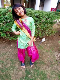 Stylish Silk Blend Green Kurta With Patiala Salwar And Duaptta Set For Girls-thumb1