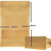 Useful - 350 gm Capacity - 100 Pcs Zip Lock Reusable Airtight Kraft Paper Pouch-thumb1