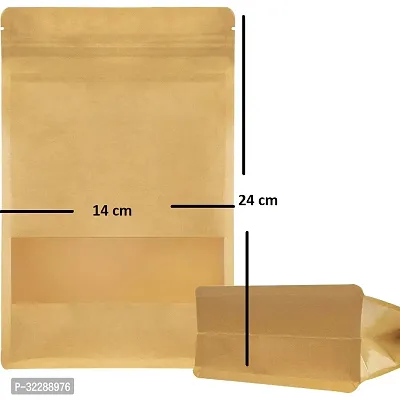 Useful - 350 gm Capacity - 100 Pcs Zip Lock Reusable Airtight Kraft Paper Pouch-thumb2